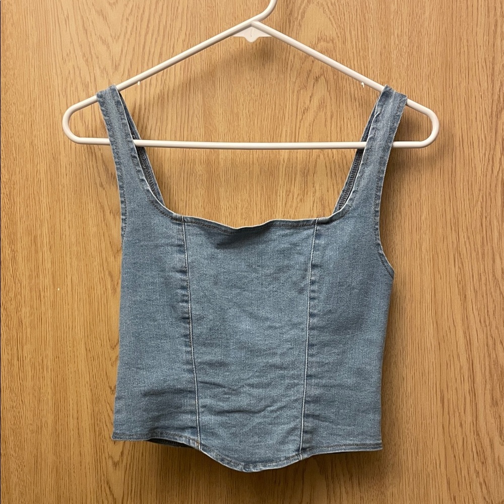 Denim Square-Neck Tank Top - Blue